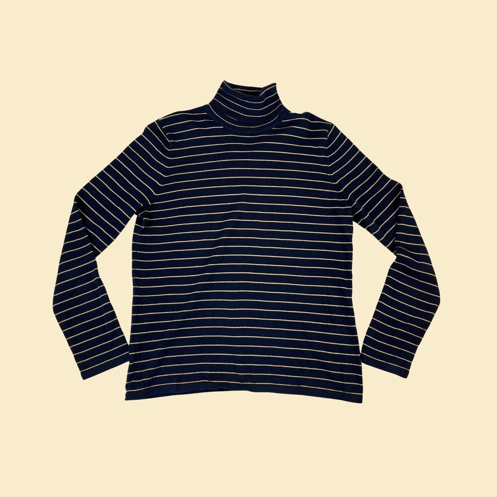 Vintage 90s Lauren Ralph Lauren size L turtleneck shirt, blue & gold long sleeve